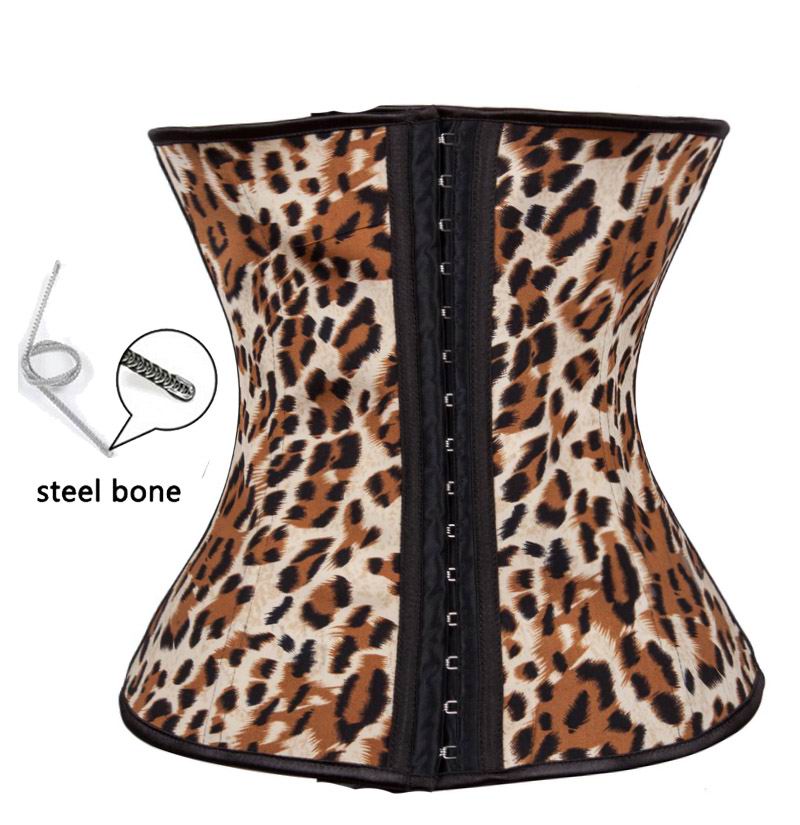 F3208 Womens Leopard Print Under Bustier Latex Steel Boned Waist Trainer Corset